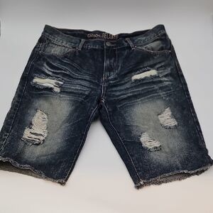 Carbon Men’s Dark Wash Distressed Denim Shorts - Size 34